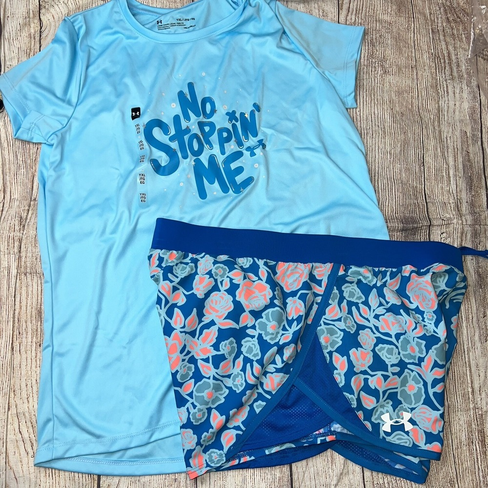 Under Armour Youth XL (18/20) GirlsNo Stoppin Me Blue Peach Outfit Set NEW